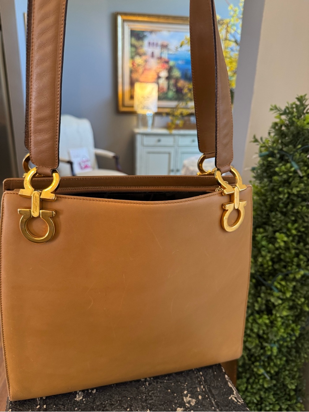 Salvatore Ferragamo Cognac Leather Shoulder Bag with Gold Hardware GUC - Picture 2 of 16